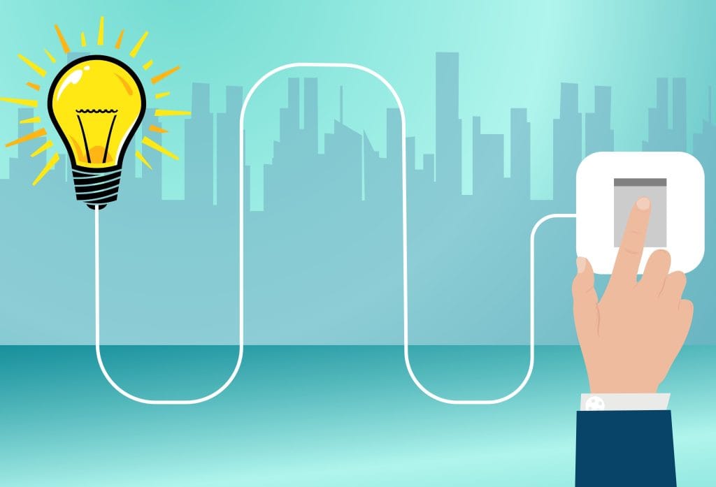 flipping a switch to turn a light on or off when not using the room to save energy usage and costs during the summer