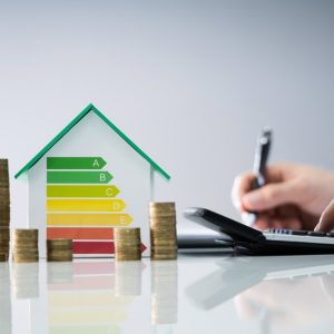 Man,Calculating,Invoice,With,Energy,Efficient,Chart,And,House